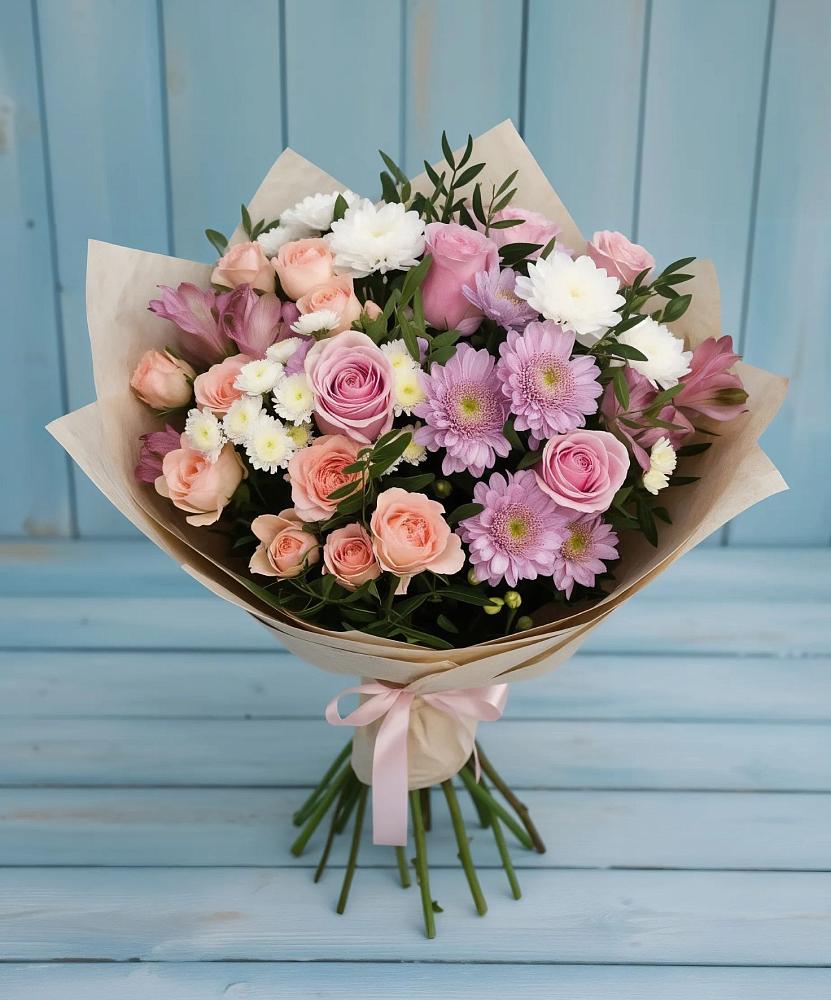 Букет цветов из: Хризантемы, Розы и Альстромерии в Майртупе