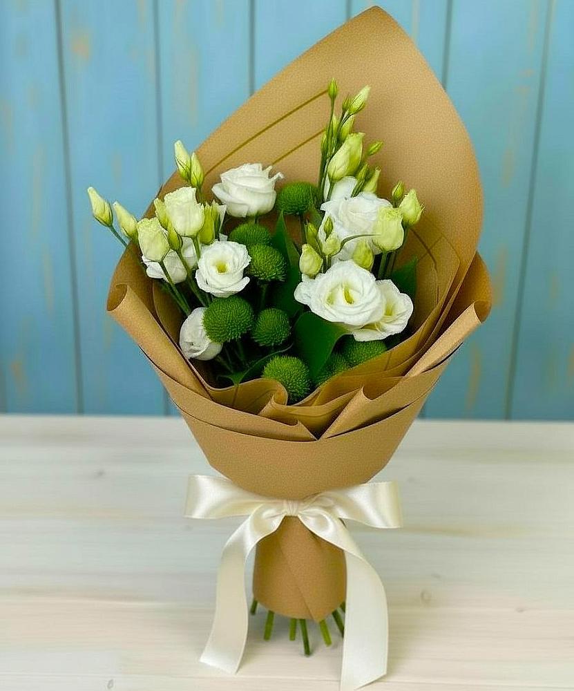 Букет цветов из: Хризантемы и Лизиантусы в Майртупе