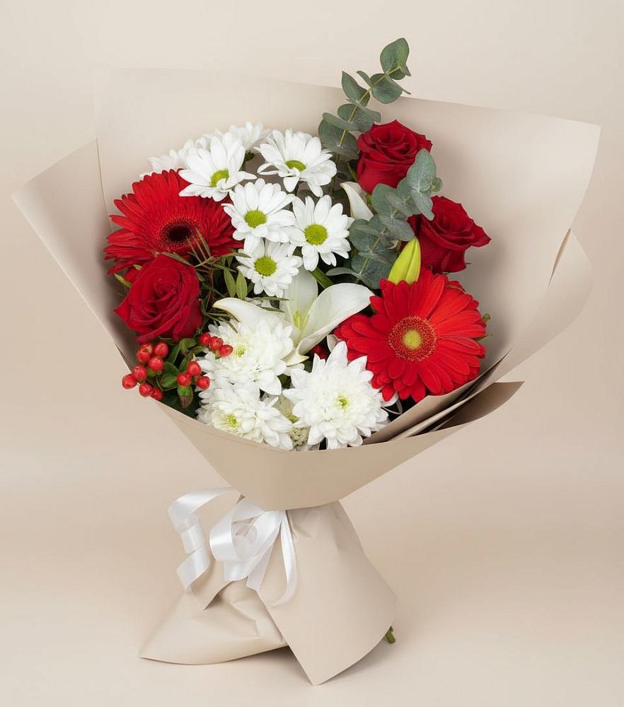 Букет цветов из: Розы, Хризантемы, Герберы и Лилии в Майртупе